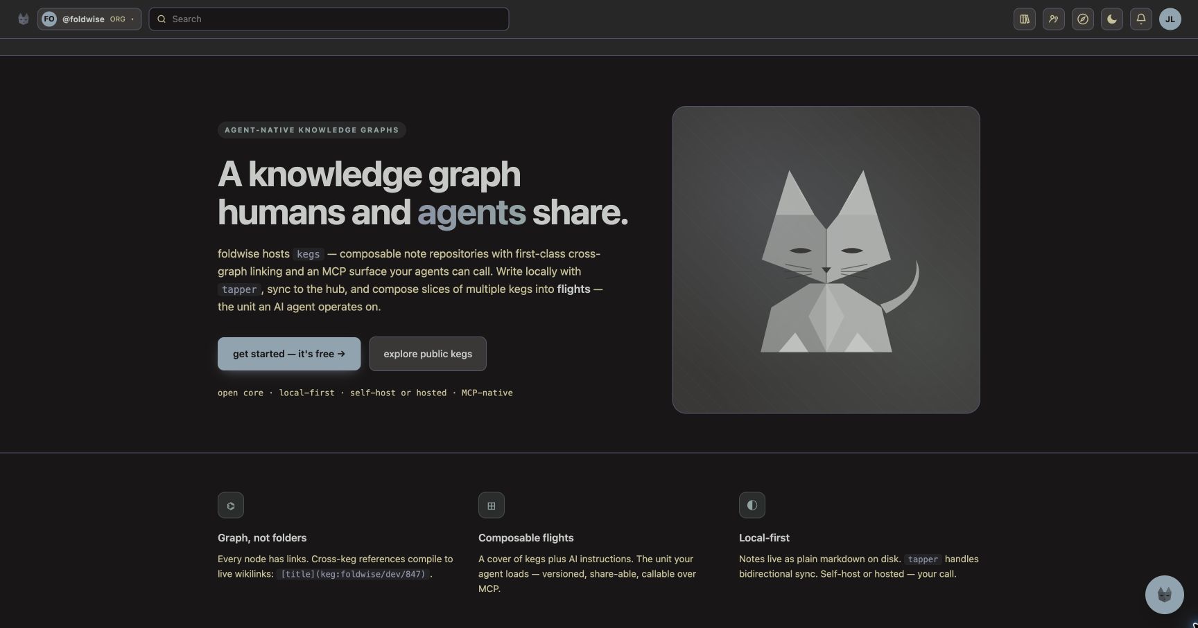 Atlas home page introducing shared knowledge graphs for humans and agents